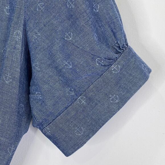 Fine Garments by Bell Chambray Ruffled Mini Dress Womens Sz 8 Nautical Anchors - Picture 4 of 11